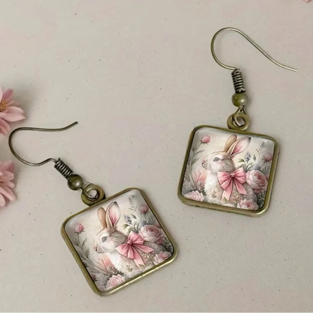 Charming Rabbit Earrings with Pink Accents
